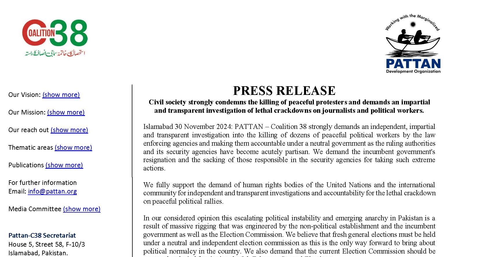 30 November 2024, Civil society strongly condemns the killing of peaceful protesters